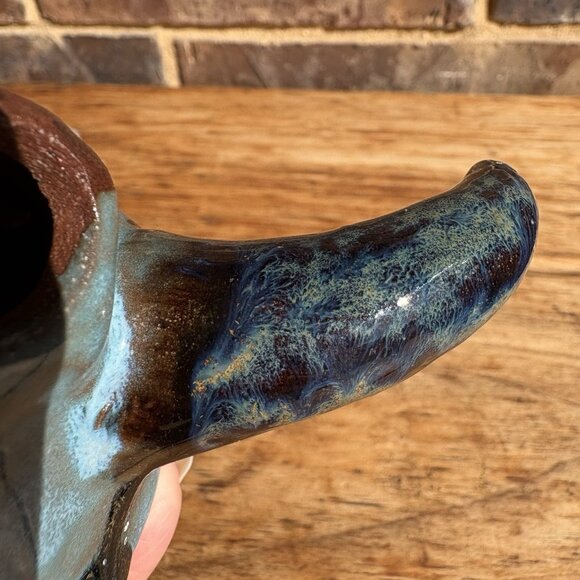 Glazed enamel pottery bull skull with mounting bolt Turquoise/Aqua Terracotta 5” - Picture 8 of 16